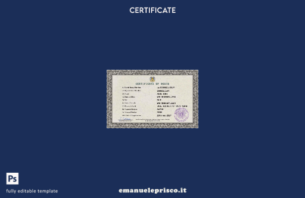 Modello PSD del certificato di morte del Sud Sudan in stile verificato