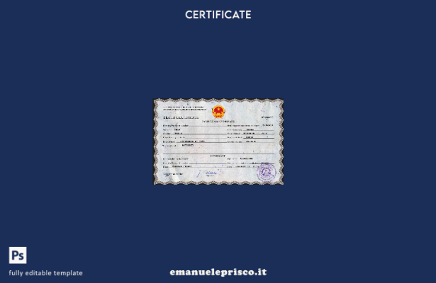 Modello PSD del certificato di morte del Vietnam in stile verificato