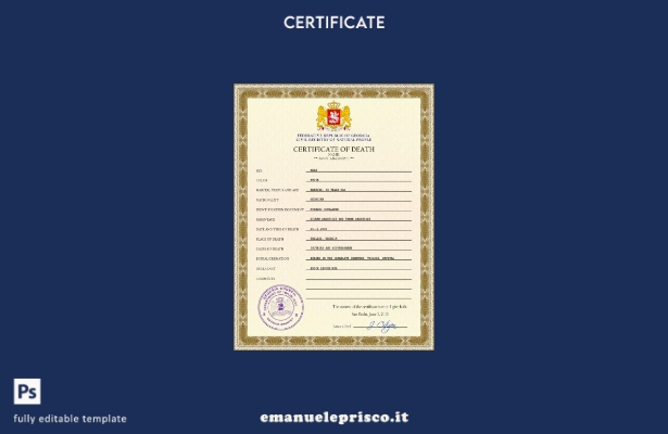 Modello PSD del certificato di morte del documento di stato civile della Georgia