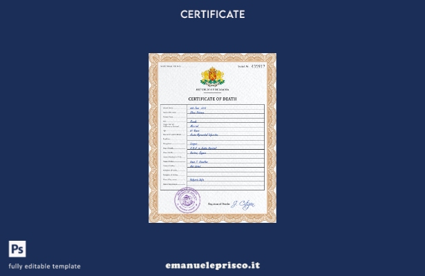 Modello PSD del certificato di morte della Bulgaria in stile verificato