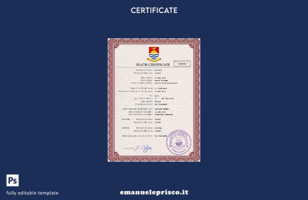 Modello PSD del certificato di morte di Kiribati in stile verificato