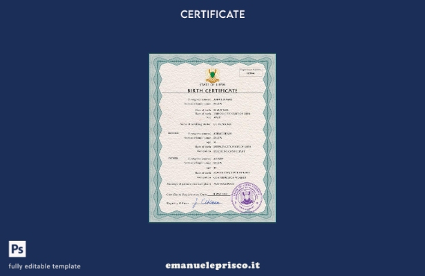 Modello PSD del certificato di nascita della Libia in stile verificato