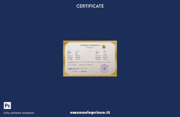 Modello PSD di certificato di matrimonio del Malawi in stile verificato