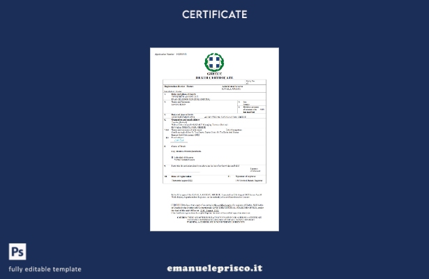 Modello Word e PDF del certificato di morte della Grecia in stile verificato