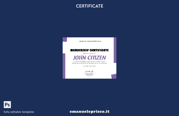 Modello di certificato di iscrizione al club USA in stile verificato