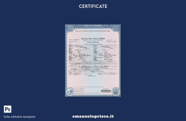 Modello di certificato di matrimonio USA California in stile verificato nel mode