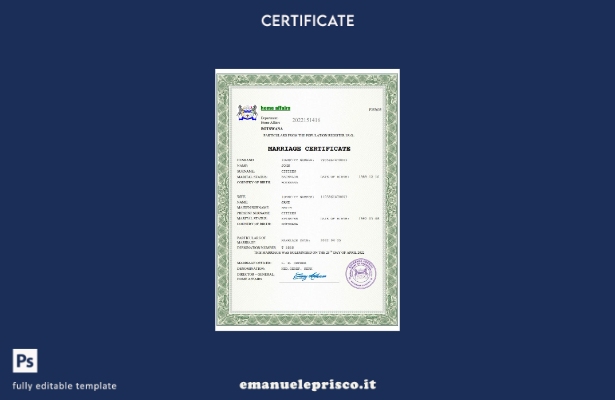 certificato di matrimonio Botswana in stile verificato Modello Word e PDF