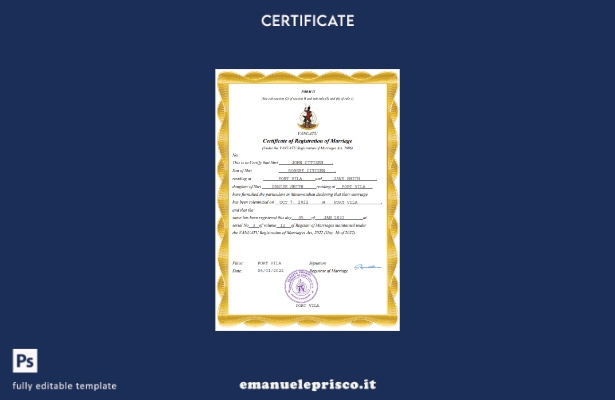 certificato di matrimonio Vanuatu in stile verificato Modello Word e PDF