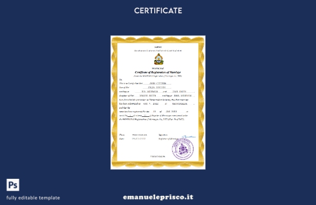 certificato di matrimonio in stile verificato dell'Honduras Modello Word e PDF