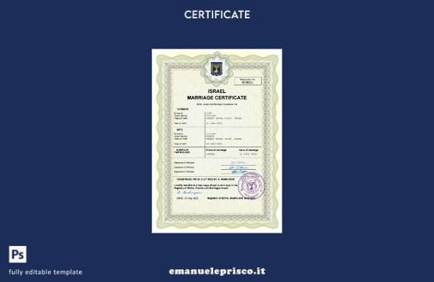 certificato di matrimonio israeliano in stile verificato modello Word e PDF