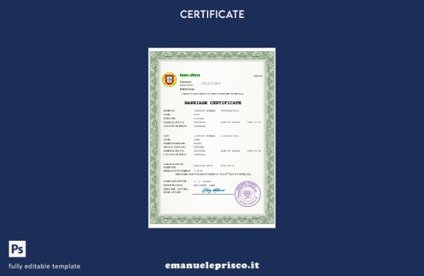 certificato di matrimonio portoghese stile verificato Modello Word e PDF