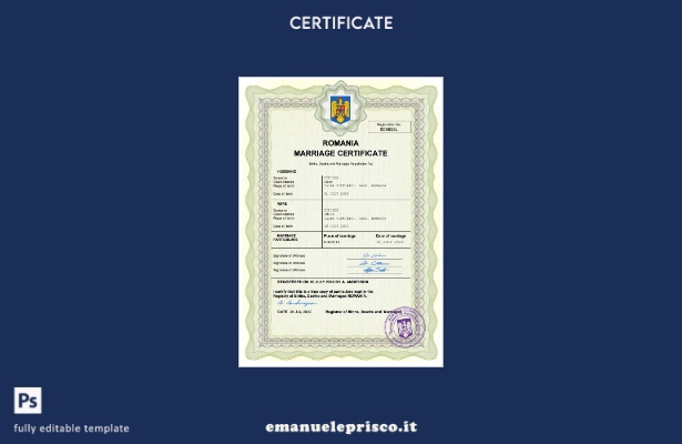 certificato di matrimonio rumeno in stile verificato modello Word e PDF