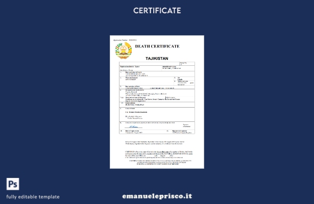 certificato di morte del documento di stato civile del Tagikistan in stile verif