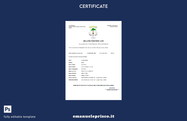 certificato di morte della Guinea Equatoriale stile verificato Modello Word e PD