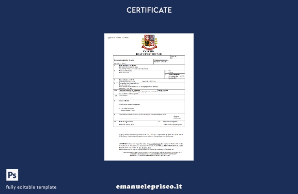 certificato di morte della Repubblica ceca in stile verificato modello Word e PD
