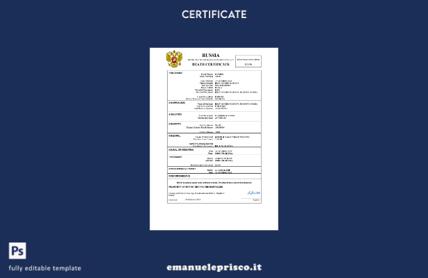 certificato di morte russo in stile verificato modello Word e PDF