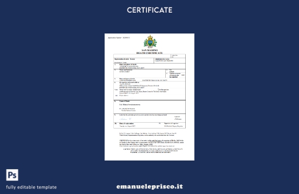 certificato di morte sammarinese in stile verificato modello Word e PDF