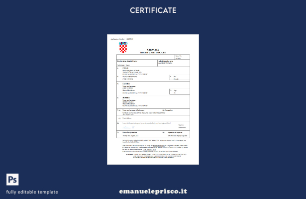 certificato di nascita croato in stile verificato modello Word e PDF