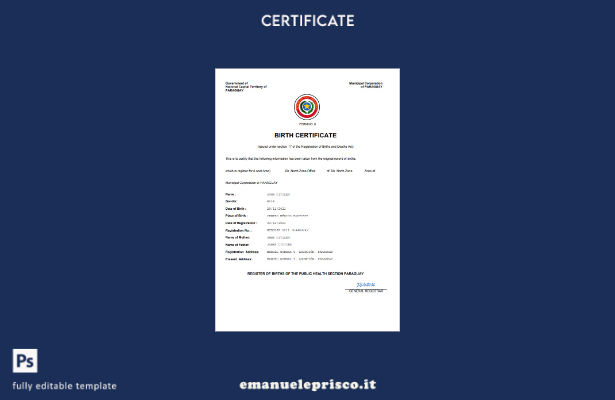 certificato di nascita del Paraguay in stile verificato modello Word e PDF