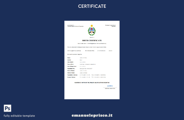 certificato di nascita dell'Argentina in stile verificato modello Word e PDF