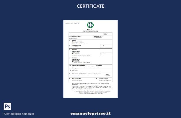 certificato di nascita della Grecia in stile verificato modello Word e PDF