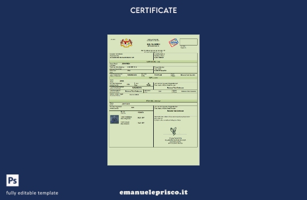 certificato di nascita della Malesia in stile verificato modello Word e PDF