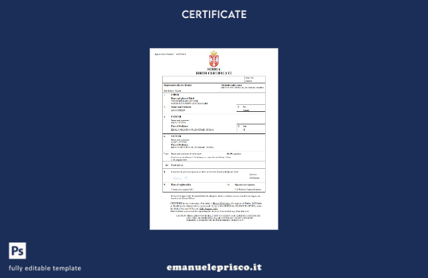 certificato di nascita della Serbia in stile verificato modello Word e PDF