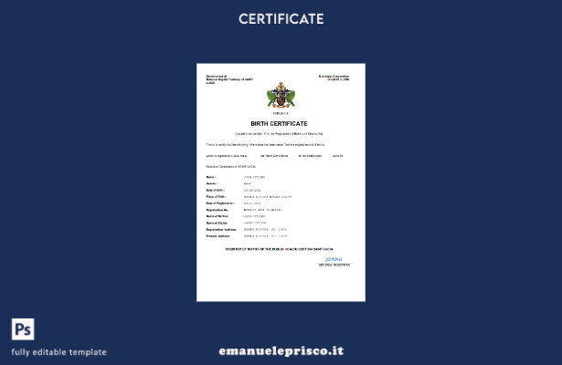 certificato di nascita di Santa Lucia in stile verificato modello Word e PDF