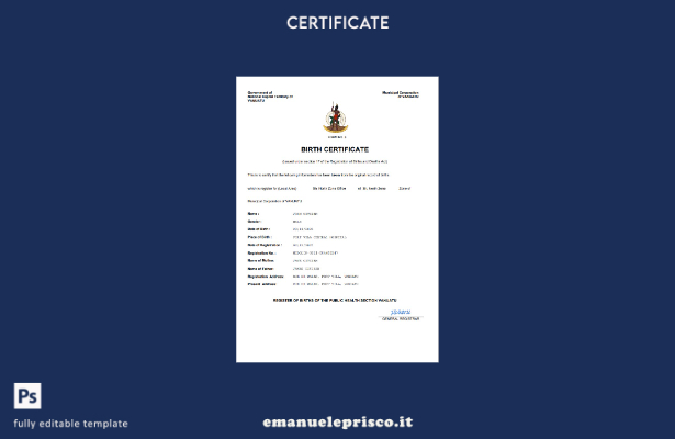certificato di nascita di Vanuatu in stile verificato modello Word e PDF