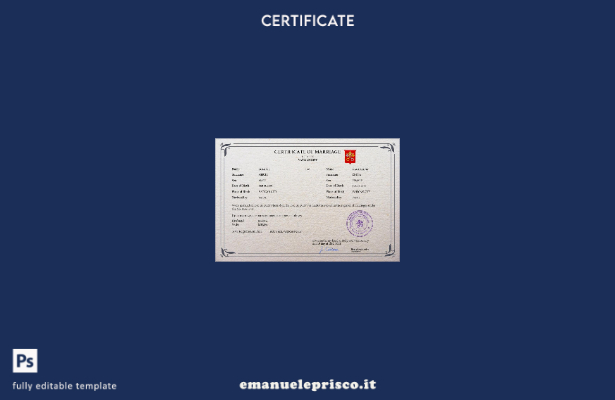 modello PSD del certificato di matrimonio della Santa Sede in stile verificato