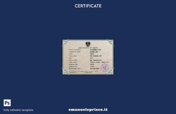 modello PSD del certificato di morte austriaco in stile verificato, modello