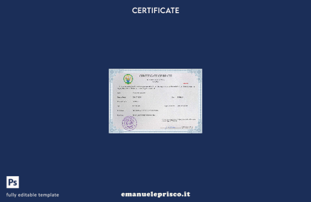 modello PSD del certificato di morte dei documenti di stato civile del Ruanda in
