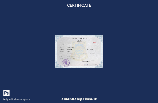 modello PSD del certificato di morte dei documenti vitali di Tuvalu in stile ver