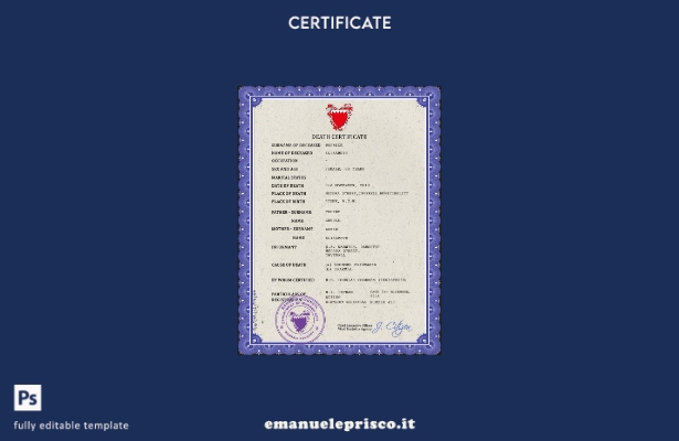 modello PSD del certificato di morte del Bahrein in stile verificato