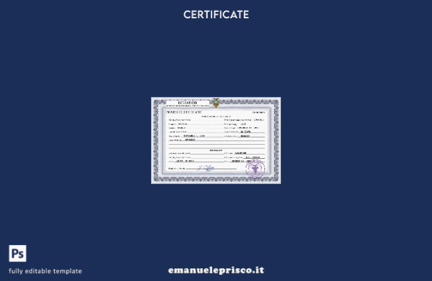 modello PSD del certificato di morte del documento di stato civile dell'Ecuador