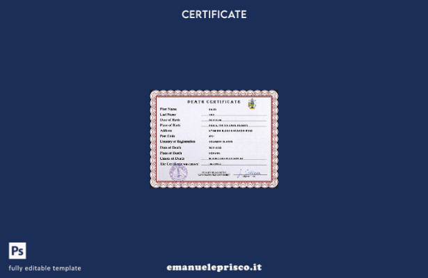 modello PSD del certificato di morte del documento di stato civile di Solomon in