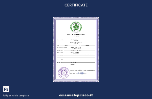modello PSD del certificato di morte delle Comore in stile verificato