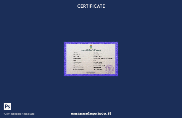 modello PSD del certificato di nascita della Danimarca in stile verificato