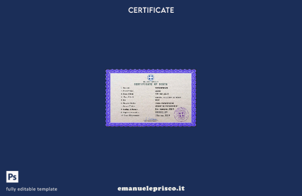 modello PSD del certificato di nascita della Grecia in stile verificato