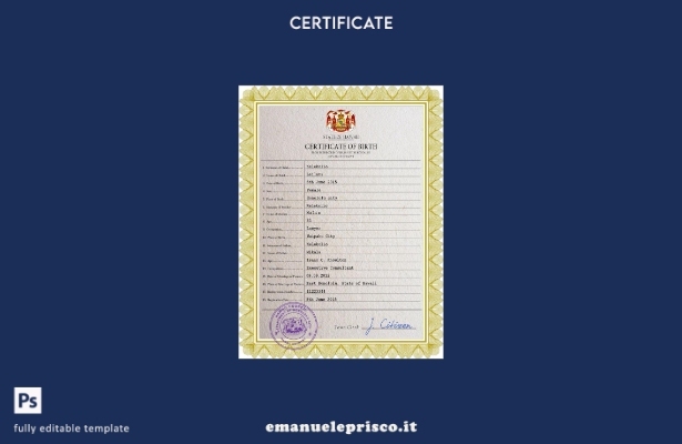 modello PSD del certificato di nascita delle Hawaii in stile verificato