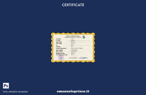 modello PSD del certificato di nascita dello stato di stato dell'Uruguay in stil