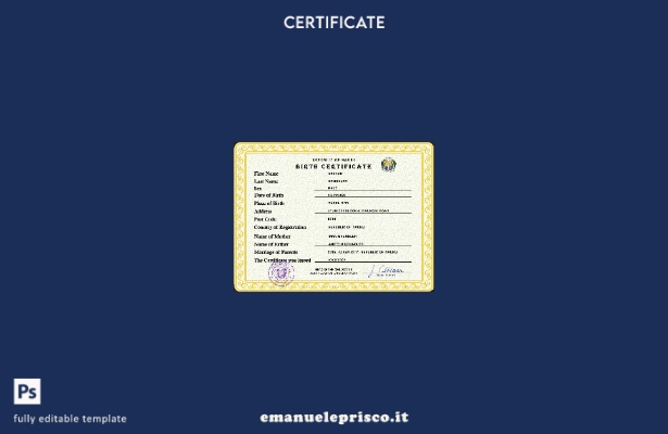 modello PSD del certificato di nascita di Nauru in stile verificato