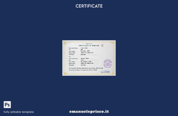 modello PSD di certificato di matrimonio Burkina Faso in stile verificato