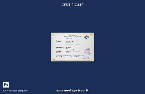 modello PSD di certificato di matrimonio Eswatini in stile verificato