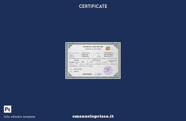 modello PSD di certificato di matrimonio Mauritius in stile verificato