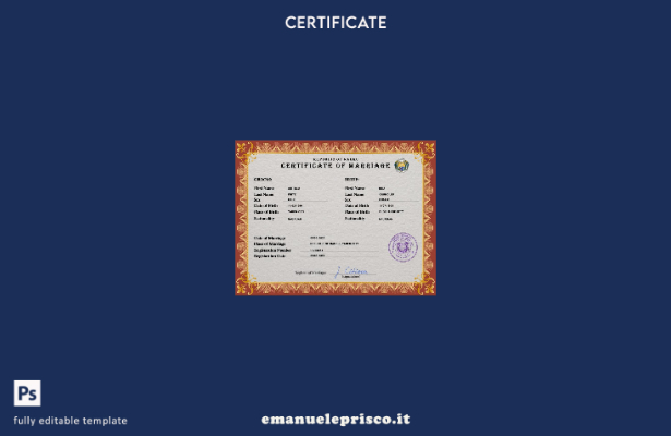 modello PSD di certificato di matrimonio Nauru in stile verificato