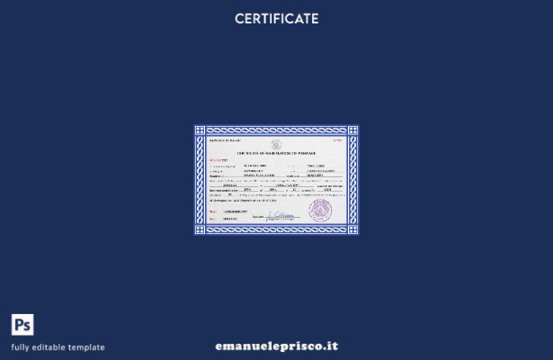 modello PSD di certificato di matrimonio Palau in stile verificato