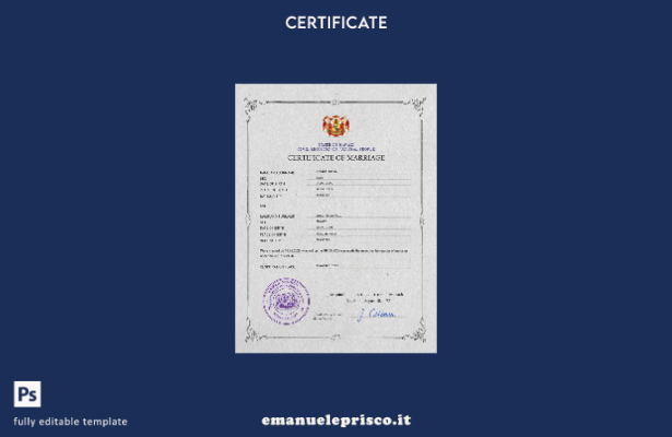 modello PSD di certificato di matrimonio alle Hawaii in stile verificato