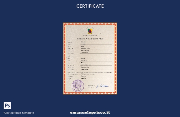 modello PSD di certificato di matrimonio camerunese in stile verificato