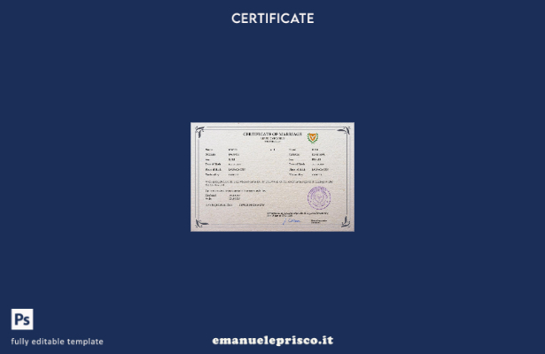 modello PSD di certificato di matrimonio cipriota in stile verificato